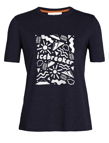 Dámské Tričko Icebreaker Tencel Bavlněné Krátké Sleeve Origins Tmavě Blankyt | CZ 1353GSOL
